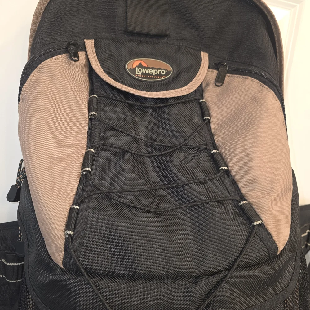 Lowepro Black and Tan Camera Backpack with Padded Gear Protection